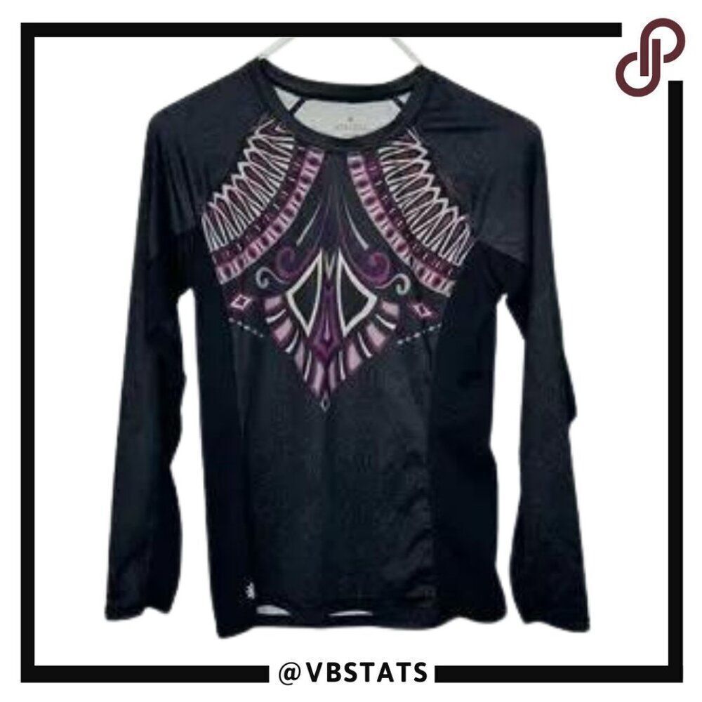 Athleta Long‎ sleeve Cool-Down Top, Black/Purple/White Size Small